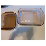 Pyrex Glass Dish & Pink Toned Glass Dish