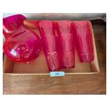 Fuchsia Plastic Pitcher & (6) Plastic Tumblers