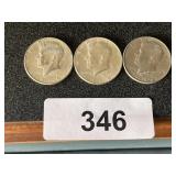 (3) Kennedy Half Dollars / 1965, 1969D, 1976D