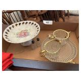Floral Dish, Tiny Salt & Pepper Shakers +