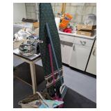(2) Irons, Ironing Board, Broom, Duster &
