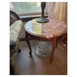 Pink-ish Marble Top End Table, 22" Diameter
