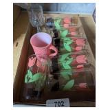 (6) Glasses w/ Tulip Design + Other