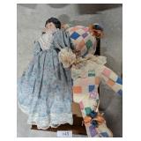 Quilted Teddy Bear & Victorian Style Doll