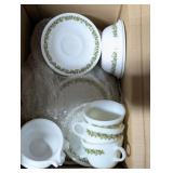 Corelle & Pyrex Green Floral Plates & Cups