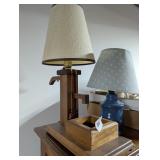 Wood Pump Lamp & Small Blue Lamp