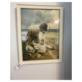 Vintage St. Bernard & Girl Framed Print