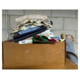 Large Box of Sewing Fabric, Sheets, +