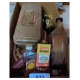 Small Metal Tool Box, Vintage Bottles & Other