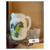 Frosted Hand Painted Pitcher w/ (2) Juice Glasses