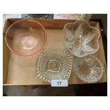 Pink Glass Bowl & Other Clear Glass Dishes