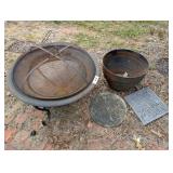 Small Fire Pit, Rusty Flower Pot, Flag w/ Holder &