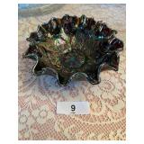 Fenton Holly Berry Pattern Ruffled Bowl