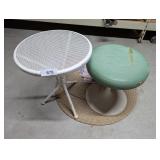Metal Mesh Patio Side Table, Vintage Stool w/