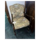 Wood Armed Chair w/ Tapestry Type Upholstery