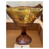 Amber Carnival Glass Grapevine Pattern Fruit Bowl