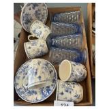 Blue Glasses + Blue & White Cups, Plates
