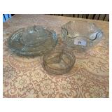 Clear Glass Platters, Segmented Plate, Chip Bowl,