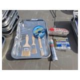 Metal Paint Tray + Paint Supplies: Brushes, +