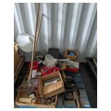 Pallet w/ Chainsaws, Rake, Bowling Ball, Tools, +