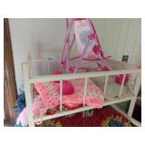 Doll Cradle w/ (2) Handmade Doll Afghans & Doll Cradle w/ (2) Handmade Doll Afghans &
