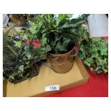(3) Metal Floral Containers w/ Artificial Greenery (3) Metal Floral Containers w/ Artificial Greenery