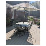 Green Metal Patio Set w/ Umbrella & Table Cloth Green Metal Patio Set w/ Umbrella & Table Cloth