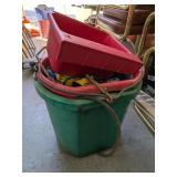(3) Live Stock Feed Buckets, Grooming Brushes & (3) Live Stock Feed Buckets, Grooming Brushes &