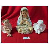Ceramic Mary Night Light & (2) Cherubs Ceramic Mary Night Light & (2) Cherubs
