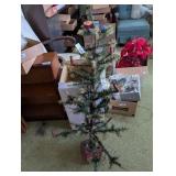 Vintage 3 ft Christmas Tree & Silk Poinsettias