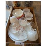 Fire King Cups, Pyrex Saucers, Floral Plates &