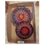 Red Iridescent Carnival Glass Bowl & Platter