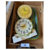 Vintage Kitchen Tray & (2) Plastic Wall Clocks