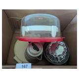 Vintage Red Plastic Cake Carrier, +