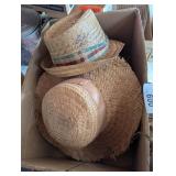 Vintage Straw Hats & Three Old Suitcases