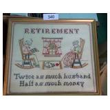 Hand Stitched Framed Retirement Sampler &