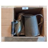 Rusty Lunch Box, Tin Pitcher & Hotpoint Iron