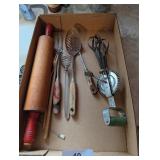 Red Handle Rolling Pin, Green Handle Egg Beater,