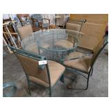 Metal Table w/ Round Glass Top & (4) Metal Chairs