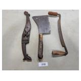 Vintage Meat Cleaver, Vintage Draw Knife, &
