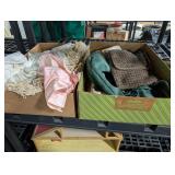 Assorted Glassware, Purses, & Assorted Fabric