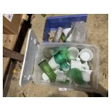 Tote w/ Lid + Milk Glass Vases & Other Vases