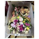 (3) Totes w/ Lids + Spring Floral Baskets &