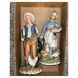 Farm Couple Figurines w/ Rooster & Hens
