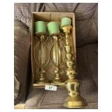 (3) Tall Brass & Brass Tone Candle Holders