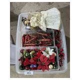 Tote w/ Lid + Christmas Ornaments, Tree Topper &