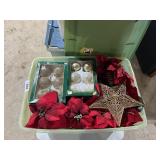 Tote w/ Lid + Artificial Poinsettias, +