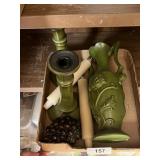 Green Vase w/ Coordinating Candlesticks