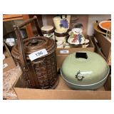 Vintage Green Metal Bun Warmer & Retro Ice Bucket