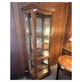 Oak Finish Lighted Curio Cabinet w/ Glass Shelves